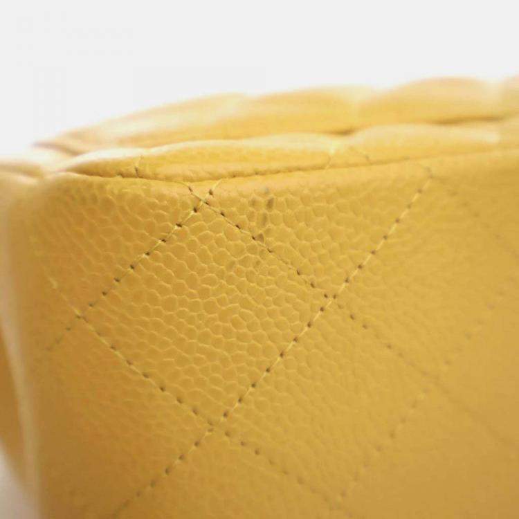 Pre Owned Chanel Classic Flap Mini Square Yellow Caviar Shoulder Bag