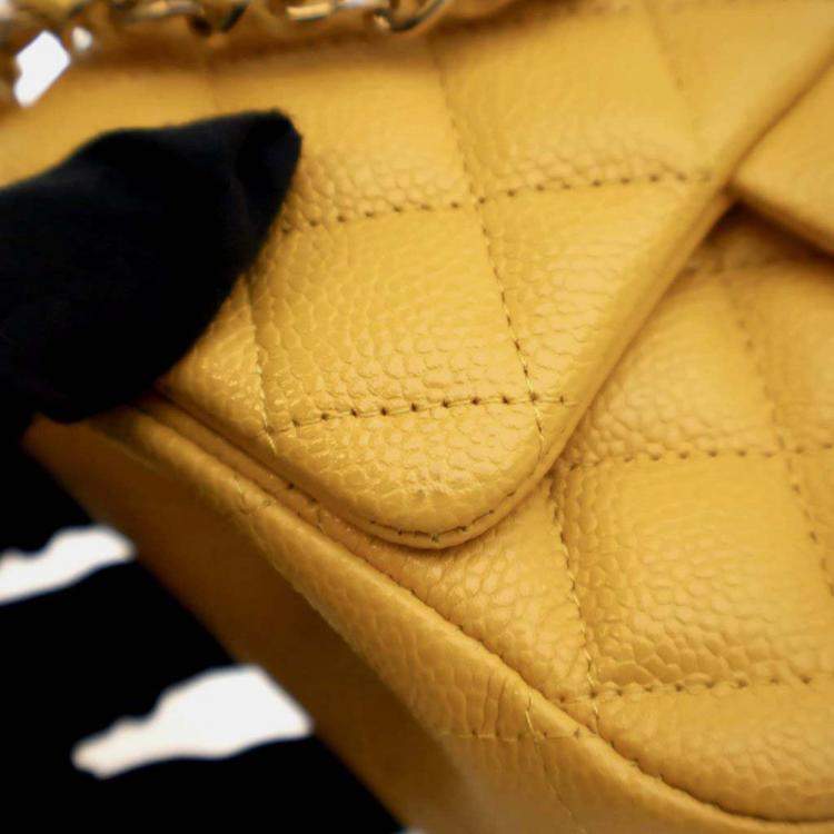 Pre Owned Chanel Classic Flap Mini Square Yellow Caviar Shoulder Bag