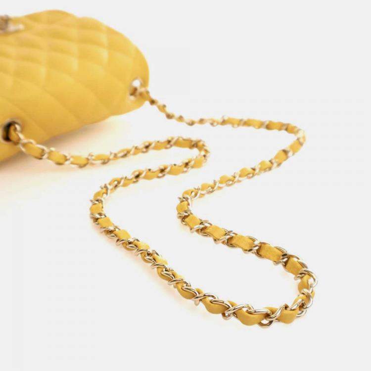 Pre Owned Chanel Classic Flap Mini Square Yellow Caviar Shoulder Bag