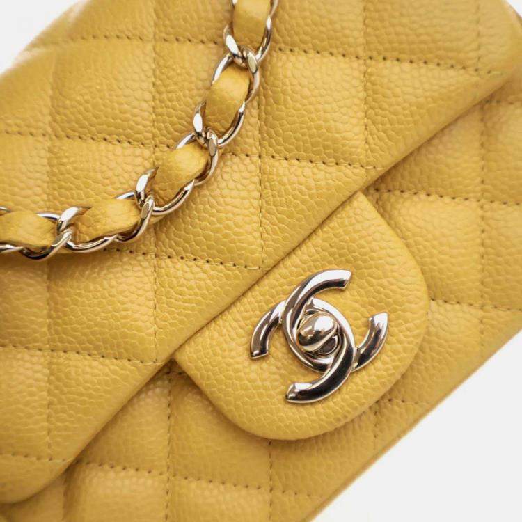 Pre Owned Chanel Classic Flap Mini Square Yellow Caviar Shoulder Bag