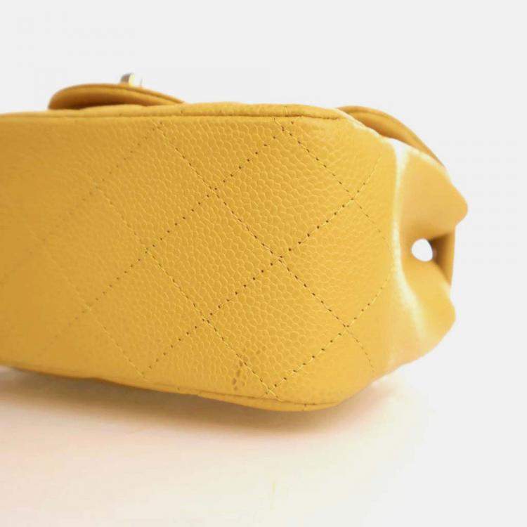 Pre Owned Chanel Classic Flap Mini Square Yellow Caviar Shoulder Bag