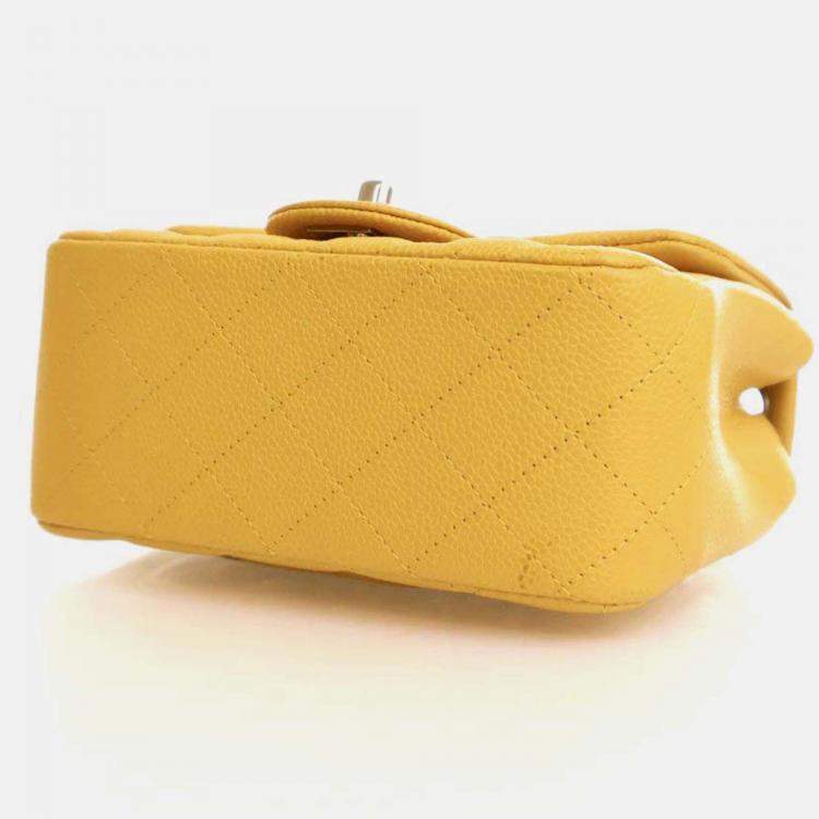 Pre Owned Chanel Classic Flap Mini Square Yellow Caviar Shoulder Bag