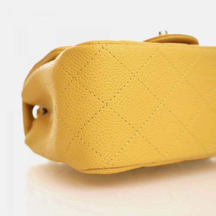 Pre Owned Chanel Classic Flap Mini Square Yellow Caviar Shoulder Bag