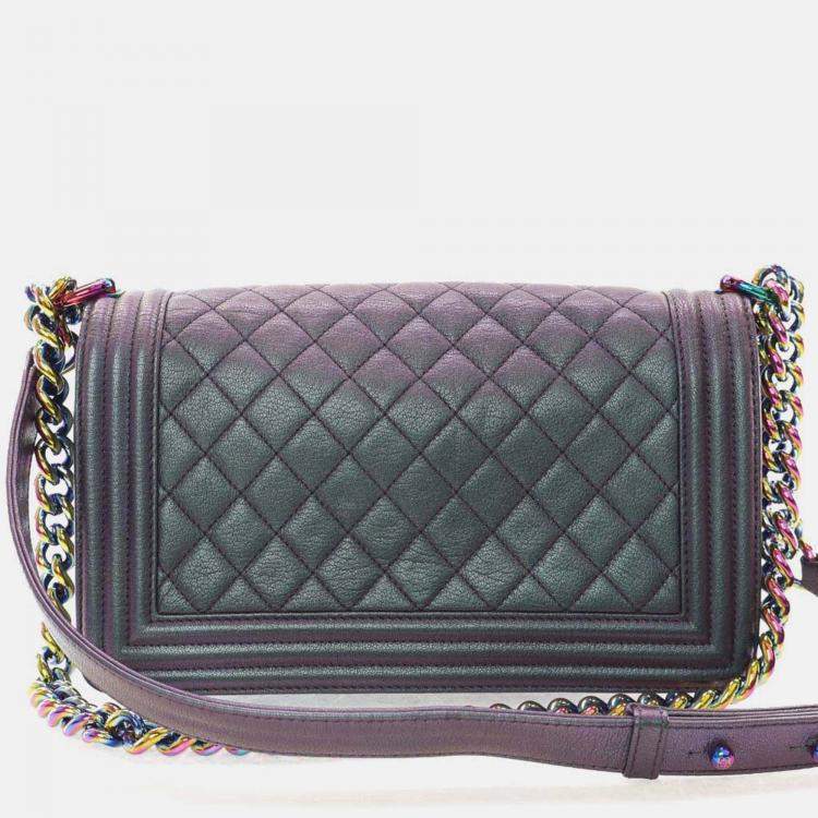 Pre Owned Chanel Boy Medium Mermaid Purple Goatskin Shoulder Bag