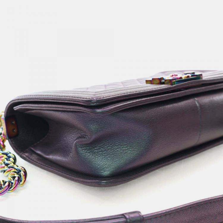 Pre Owned Chanel Boy Medium Mermaid Purple Goatskin Shoulder Bag