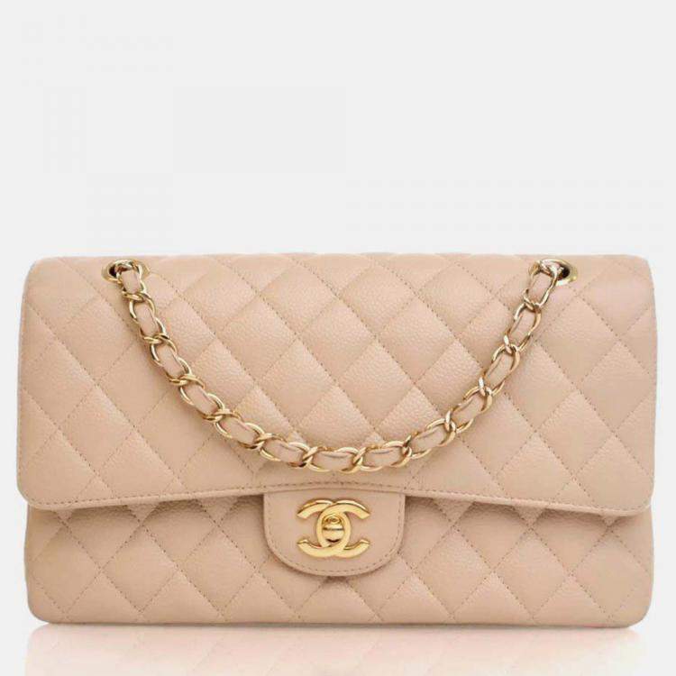 Pre Owned Chanel Classic Double Flap Medium Caviar Leather Shoulder Bag