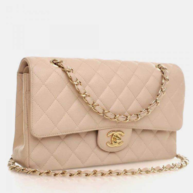 Pre Owned Chanel Classic Double Flap Medium Caviar Leather Shoulder Bag