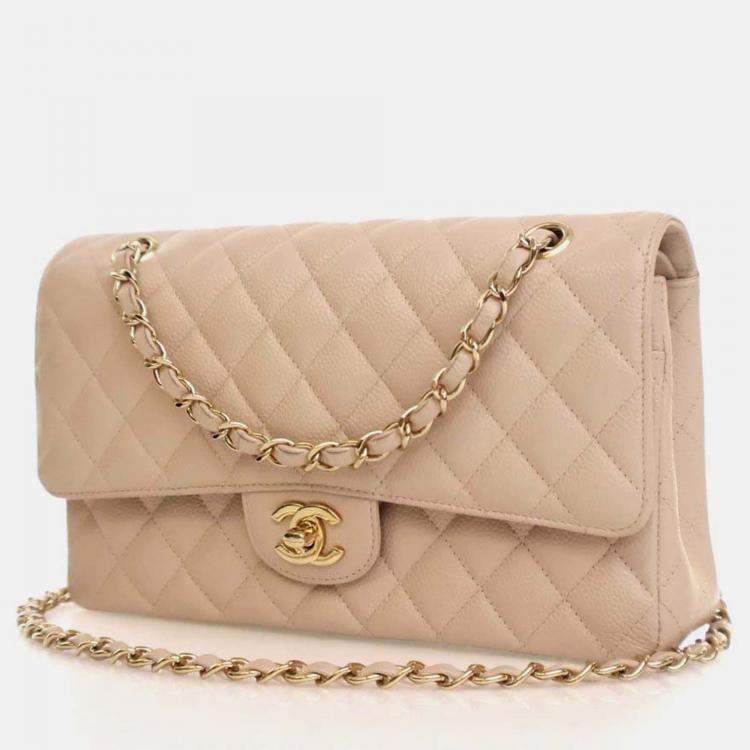 Pre Owned Chanel Classic Double Flap Medium Caviar Leather Shoulder Bag