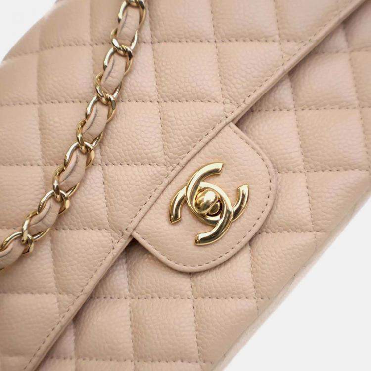 Pre Owned Chanel Classic Double Flap Medium Caviar Leather Shoulder Bag