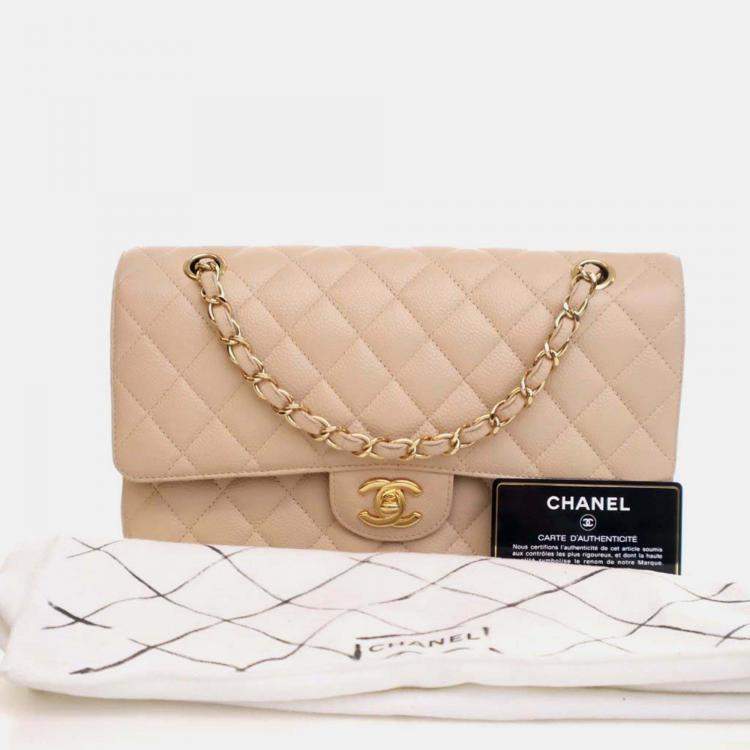 Pre Owned Chanel Classic Double Flap Medium Caviar Leather Shoulder Bag