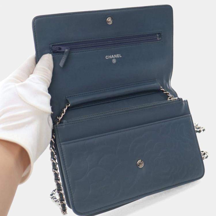 Pre Owned Chanel Camellia Wallet On Chain Lambskin Shoulder Bag
