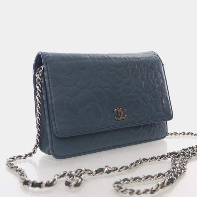 Pre Owned Chanel Camellia Wallet On Chain Lambskin Shoulder Bag