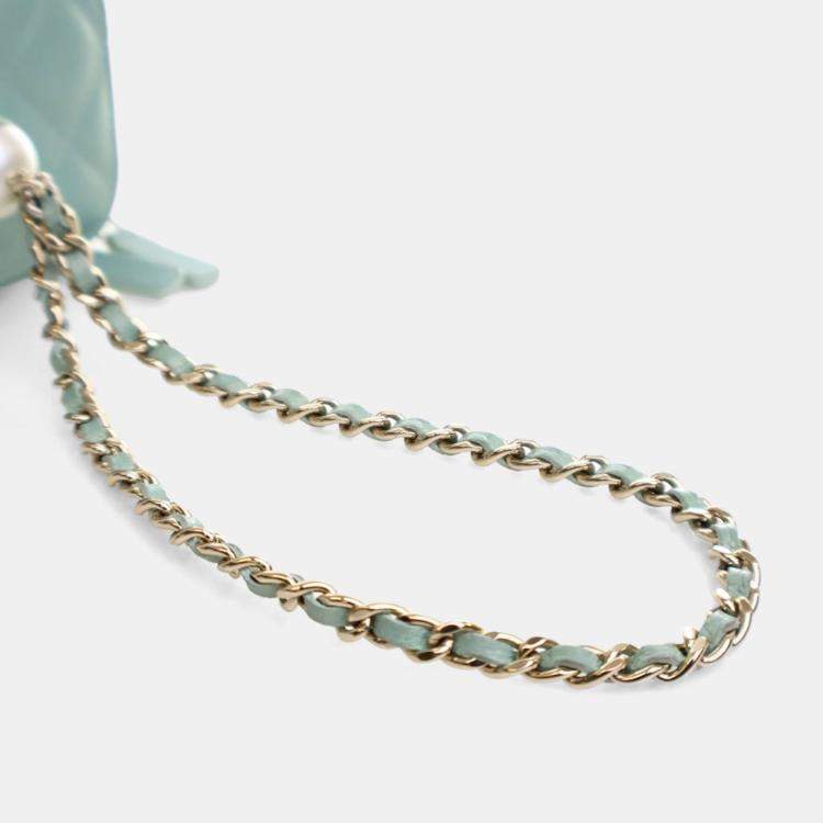 Pre Owned Chanel Pearl On Top Mini Green Caviar Vanity Case