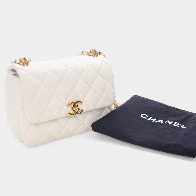 Pre Owned Chanel White Caviar Coco Flap Bag
