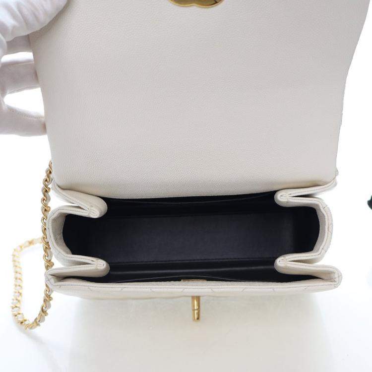Pre Owned Chanel White Caviar Coco Flap Bag