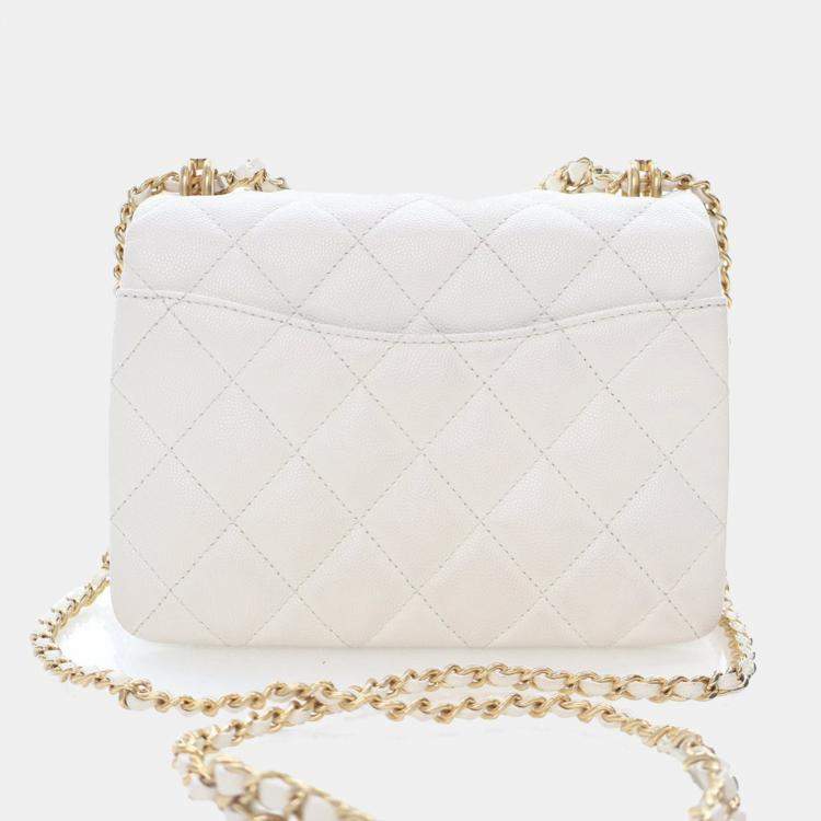 Pre Owned Chanel White Caviar Coco Flap Bag