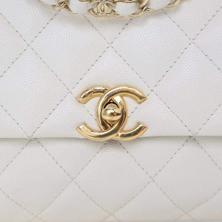Pre Owned Chanel White Caviar Coco Flap Bag