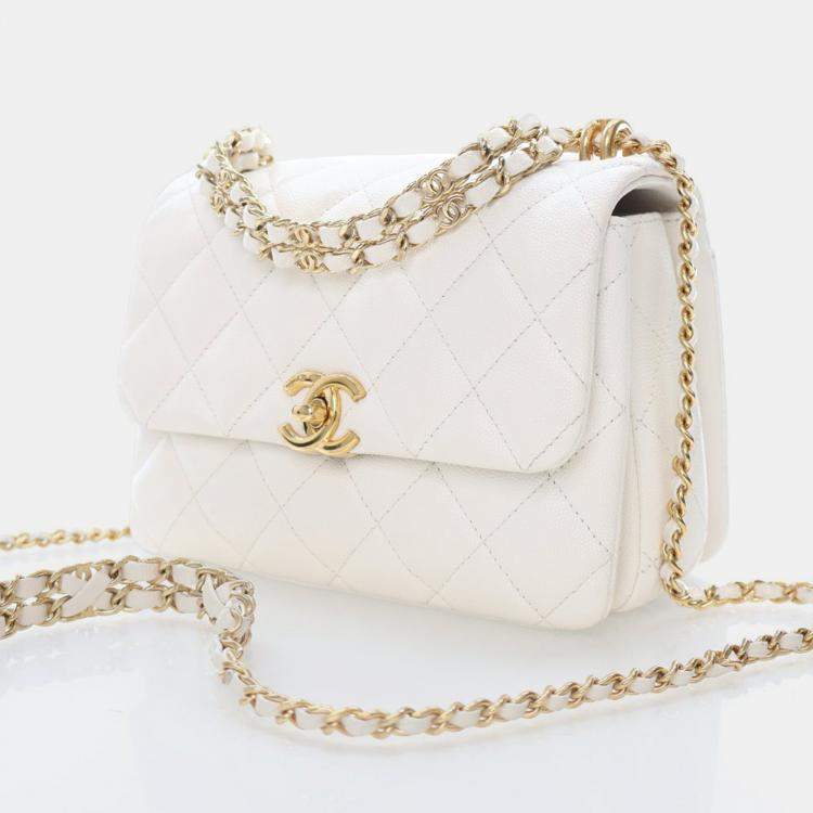 Pre Owned Chanel White Caviar Coco Flap Bag