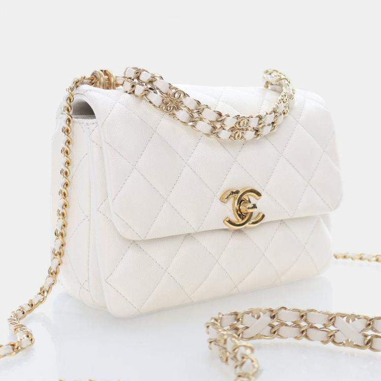 Pre Owned Chanel White Caviar Coco Flap Bag