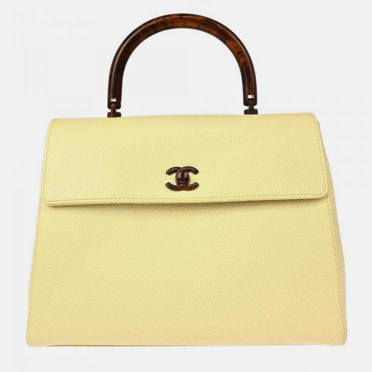 Pre Owned Chanel Beige Calfskin Top Handle Bag
