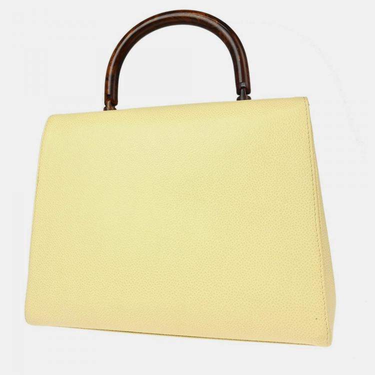 Pre Owned Chanel Beige Calfskin Top Handle Bag