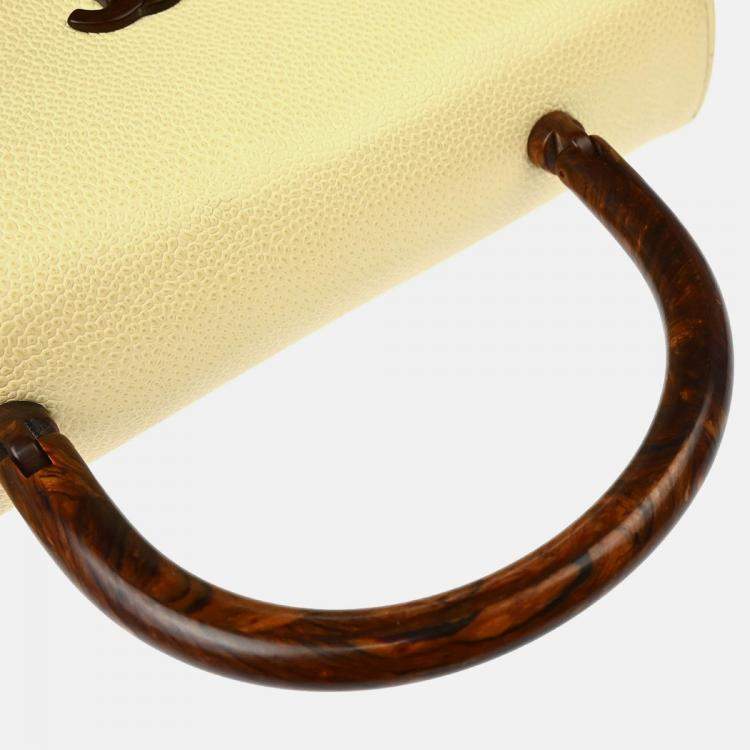 Pre Owned Chanel Beige Calfskin Top Handle Bag