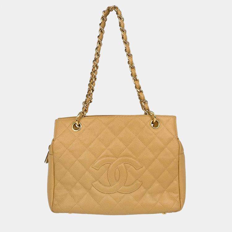 Pre Owned Chanel Petite Timeless Beige Leather Tote Bag