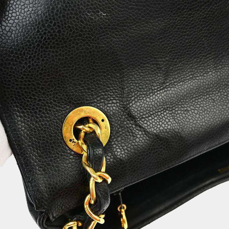 Pre Owned Chanel Straight Flap Black Leather Shoulder Bag