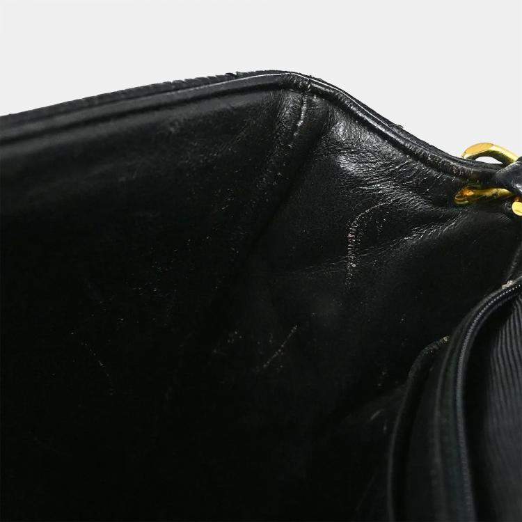Pre Owned Chanel Straight Flap Black Leather Shoulder Bag