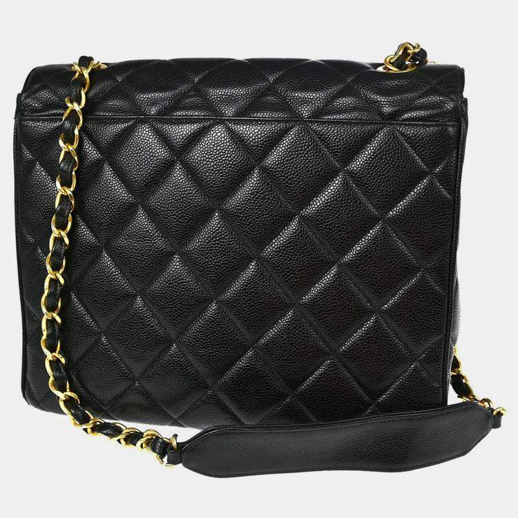Pre Owned Chanel Straight Flap Black Leather Shoulder Bag