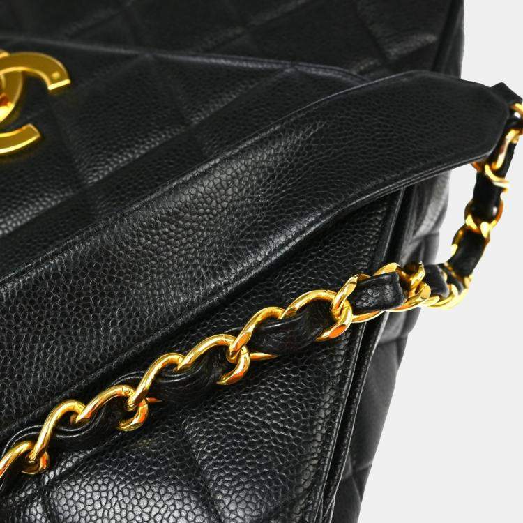 Pre Owned Chanel Straight Flap Black Leather Shoulder Bag