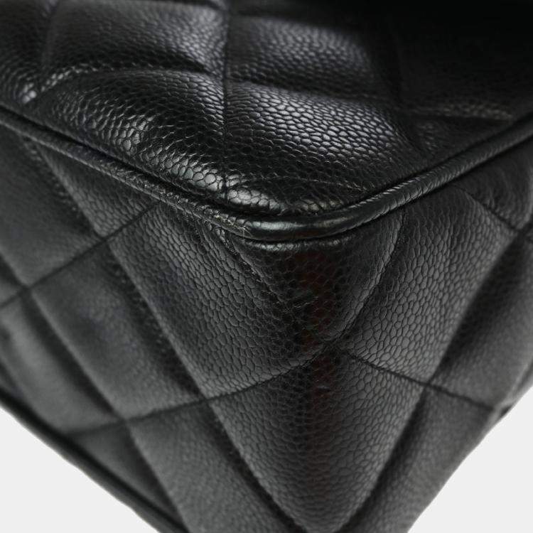 Pre Owned Chanel Straight Flap Black Leather Shoulder Bag
