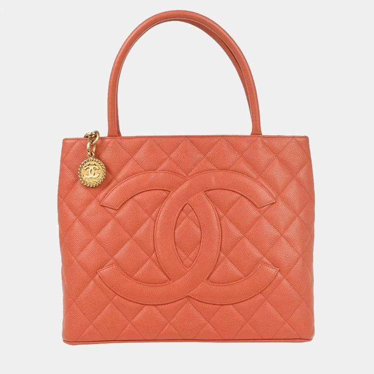 Pre Owned Chanel Medallion Salmon Pink Leather Tote Bag