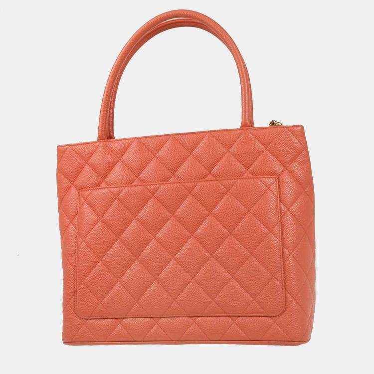 Pre Owned Chanel Medallion Salmon Pink Leather Tote Bag
