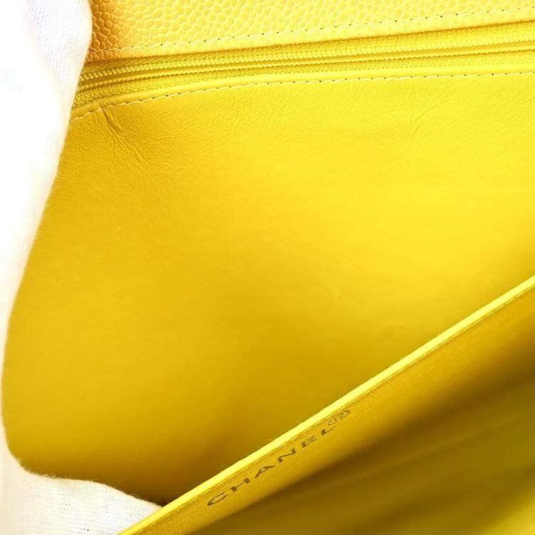 Pre Owned Chanel Yellow Calfskin Briefcase Business Handbag