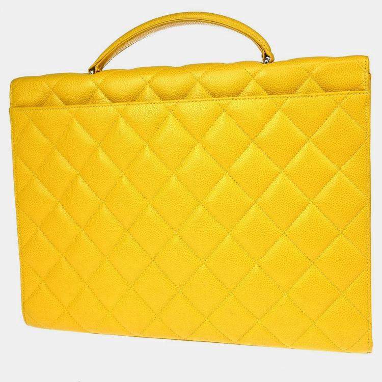 Pre Owned Chanel Yellow Calfskin Briefcase Business Handbag
