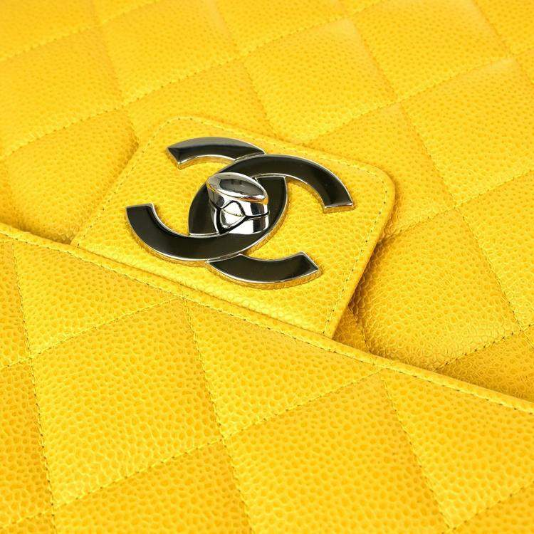 Pre Owned Chanel Yellow Calfskin Briefcase Business Handbag
