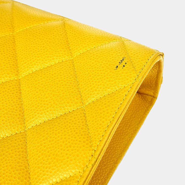 Pre Owned Chanel Yellow Calfskin Briefcase Business Handbag