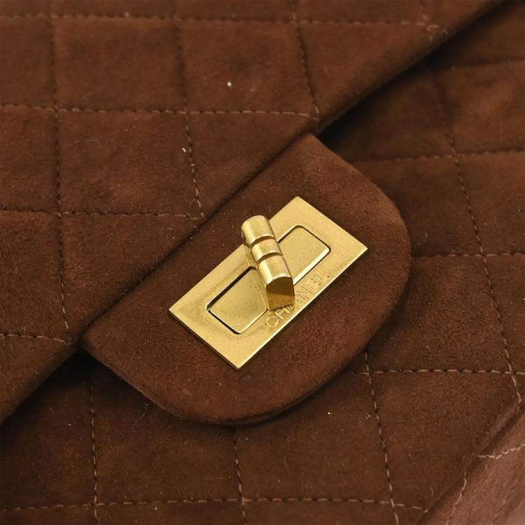 Pre Owned Chanel 2.55 Classic Double Flap Brown Suede Shoulder Bag