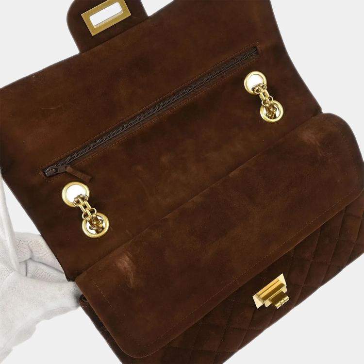 Pre Owned Chanel 2.55 Classic Double Flap Brown Suede Shoulder Bag