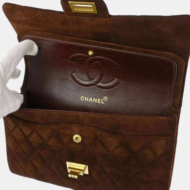 Pre Owned Chanel 2.55 Classic Double Flap Brown Suede Shoulder Bag
