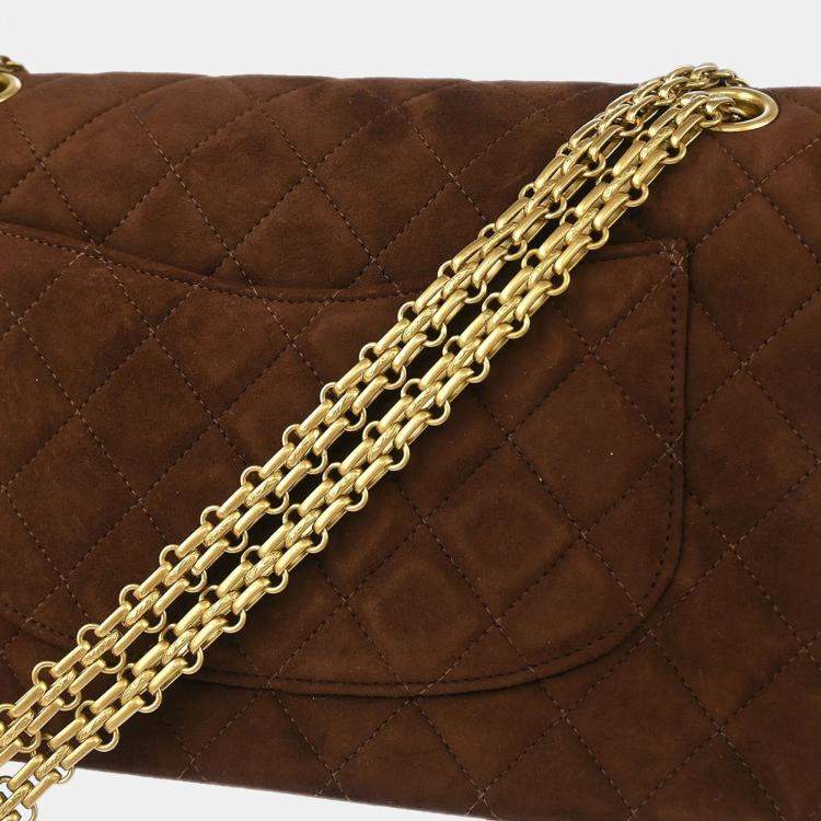 Pre Owned Chanel 2.55 Classic Double Flap Brown Suede Shoulder Bag