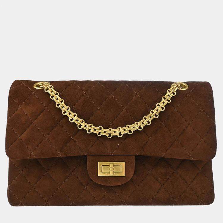 Pre Owned Chanel 2.55 Classic Double Flap Brown Suede Shoulder Bag