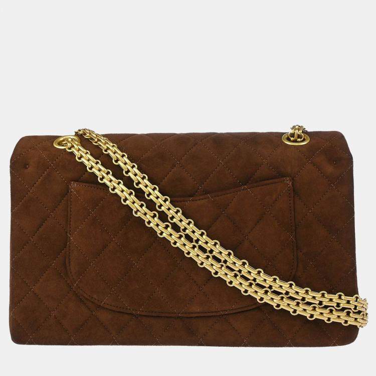 Pre Owned Chanel 2.55 Classic Double Flap Brown Suede Shoulder Bag