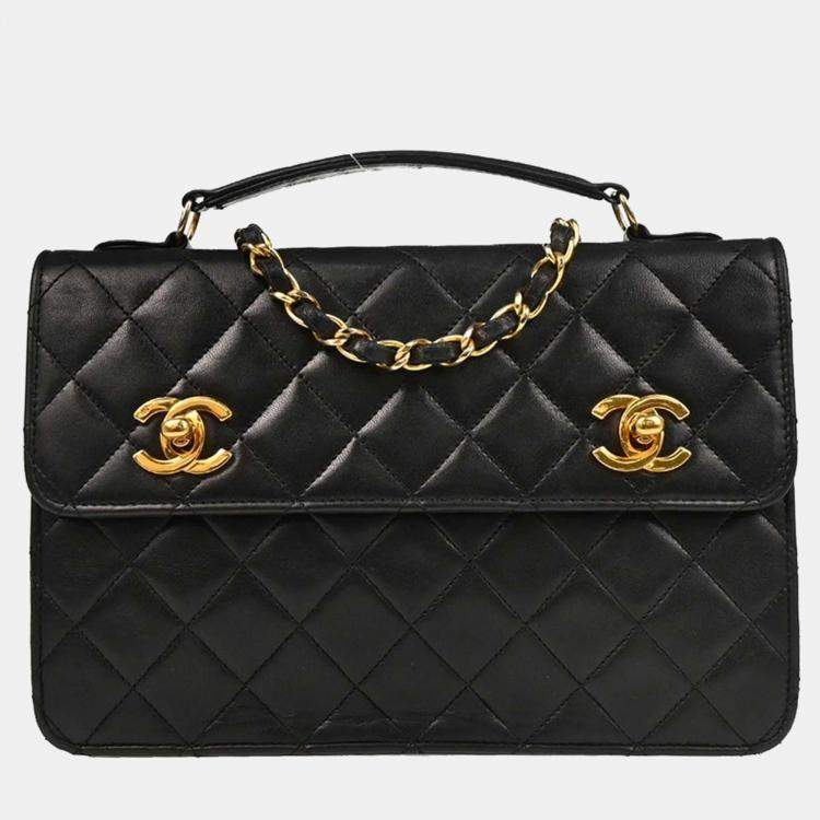 Pre Owned Chanel CC Black Lambskin Shoulder Bag