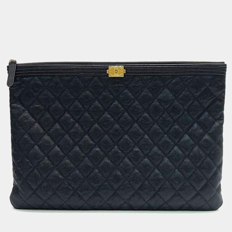 Pre Owned Chanel Black Caviar Large Chanel Boy Clutch 