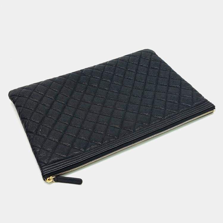 Pre Owned Chanel Black Caviar Large Chanel Boy Clutch 