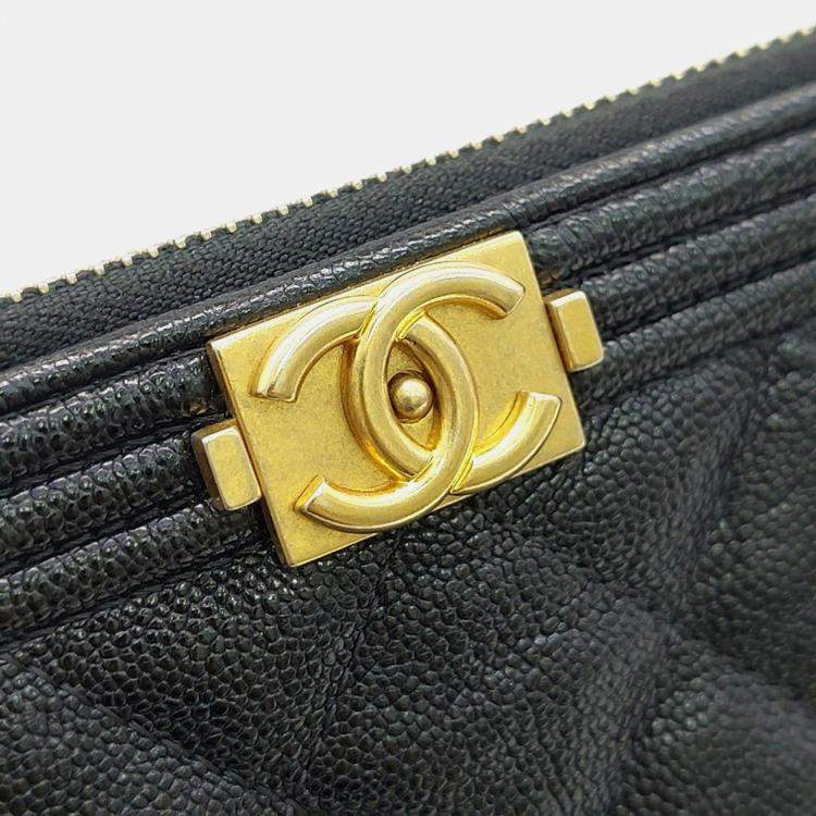Pre Owned Chanel Black Caviar Large Chanel Boy Clutch 