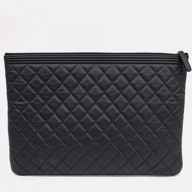 Pre Owned Chanel Boy Black Caviar Leather Large Clutch