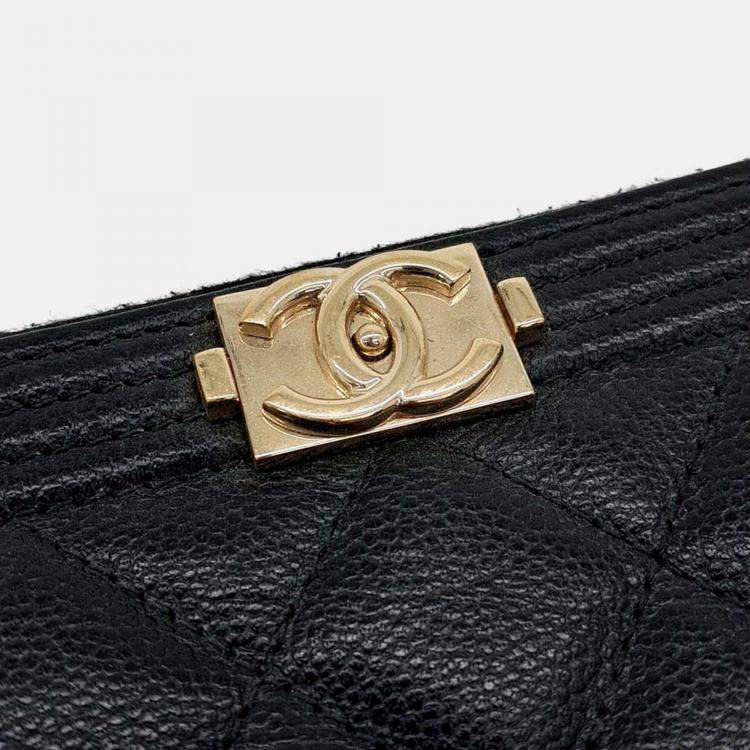 Pre Owned Chanel Boy Black Caviar Leather Large Clutch